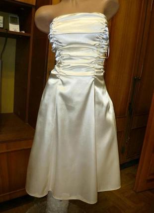 Ошатне атласну сукню міді lissa молочне на випускний весільну корсет