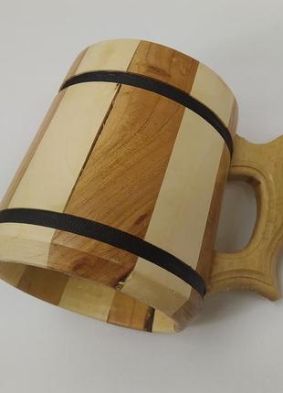 Дерев'яний пивний кухоль з металевою вставкою ручної роботи 0.3 л.2 фото