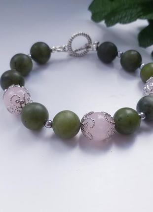 Браслет из нефрита и кварца3 фото