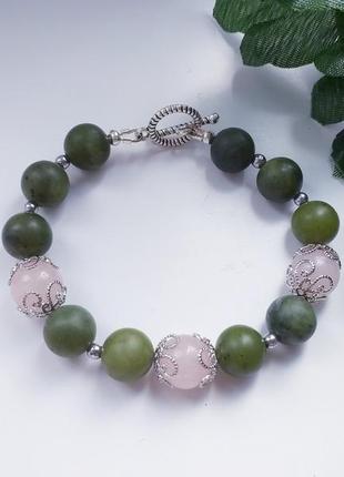 Браслет из нефрита и кварца2 фото