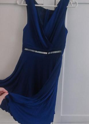 Вечірня сукня насиченого волошкового кольору з v-подібним вирізом5 фото