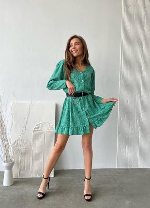 Платье короткое женское цвет зелёный на поясе