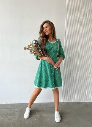 Платье женское принт цветочек - зелёный цвет
