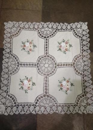 Натуральна вафельна серветка/салфетка/скатертина з вишивкою 85*85