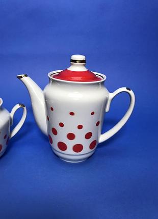 Заварник и сахарница в горошек набор