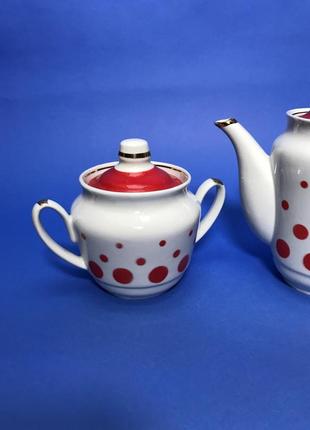 Заварник и сахарница в горошек набор
