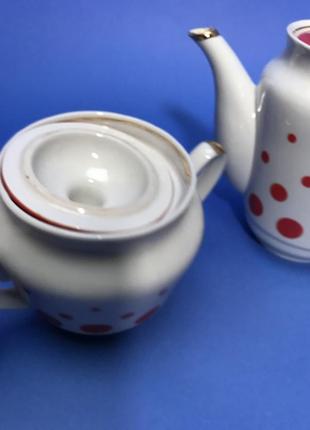 Заварник и сахарница в горошек набор