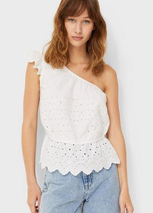 Асиметричний топ блуза на одне плече ажурний прошва