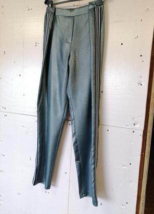 Штани з матеріалу з напиленням «металік» завужені штанів на високій посадці лампаси штани без карма