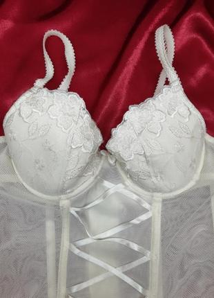 Білий білий молочний мереживний вінтажний сексуальний корсет в сіточку з вишивкою...