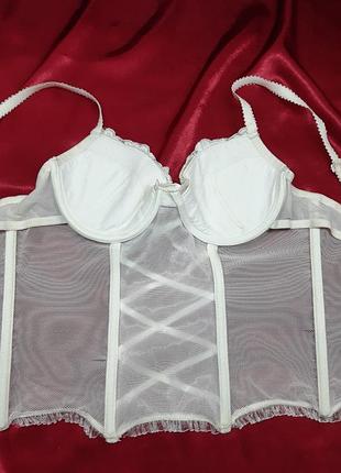 Білий білий молочний мереживний вінтажний сексуальний корсет в сіточку з вишивкою...