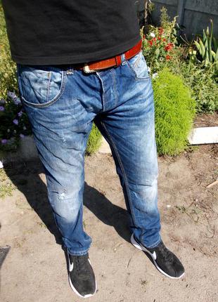 Мужские синие джинсы с потертостями hamur denim
