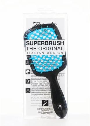Гребінець для волосся чорний з голубим janeke superbrush with soft moulded tips