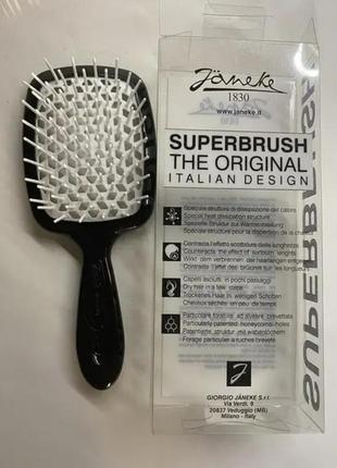 Гребінець для волосся чорне з білим janeke superbrush with soft moulded tips