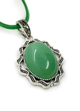 🍀⚜️ кулон у стилі вінтаж "ажурний" на зеленому шнурку натуральний камінь нефрит
