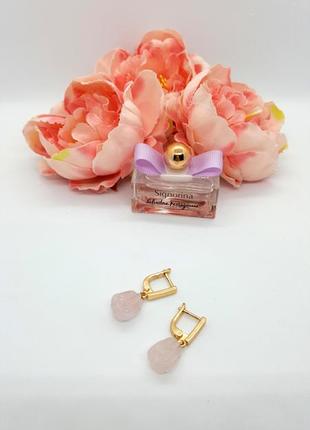 🌸☀️ ніжні сережки "бутони квітів" натуральний камінь рожевий кварц2 фото