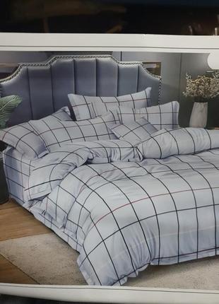 Сіра полуторна постіль/постельний комплект клітинка