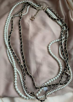 Брендовые стильные бусы из жемчуга позолота