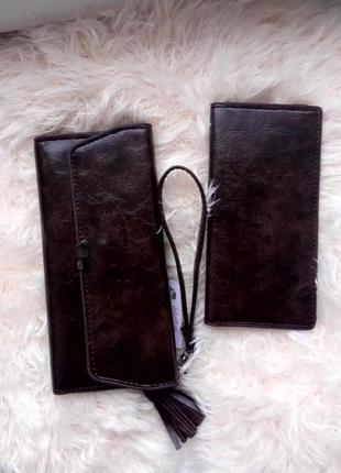 Кошелек + визитница гаманець портмоне набор кошелёк женский мужской из эко заменителя искусственной кожи под кожу лаковый жіночій чоловічий