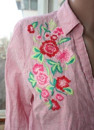 Шикарная стильная хлопковая рубашка с цветочной вышивкой2 фото