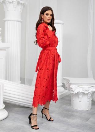 Красное кружевное платье-рубашка2 фото