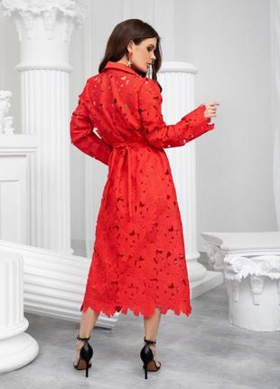 Красное кружевное платье-рубашка3 фото