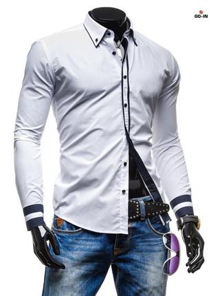 Рубашка мужская с черными вставками белая1 фото