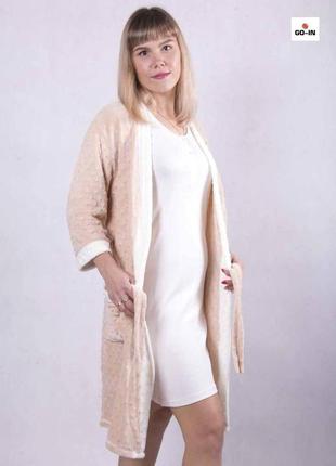 Комплект халат с ночной женский махровый хлопковый зимний  р.42-541 фото