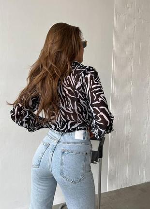 Блуза рубашка шифоновая длинный рукав принт зебра и лео размеры норма3 фото