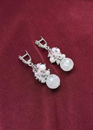 Сережки срібні з рожевим кварцом 925 проба, handmade