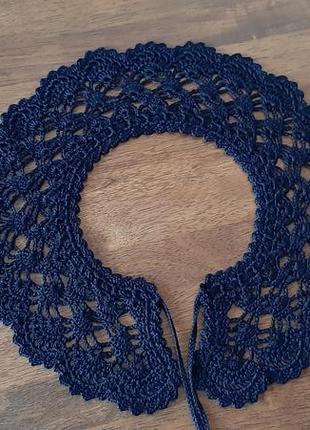 Кружевной воротник черный, широкий накладной вязаный воротничок, ручная работа