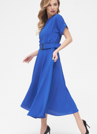Платье миди классика клеш в складку деловое короткий рукав пояс 3 цвета3 фото