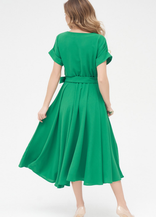 Платье миди классика клеш в складку деловое короткий рукав пояс 3 цвета2 фото