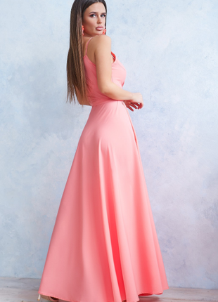 Сарафан плаття-халат ошатне на запах бретельках максі в підлогу кльош 2 кольори6 фото