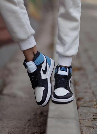 Nike air jordan retro 1 high blue toe блакитні жіночі кросівки найк джордан демісезон весна літо осінь голубые кроссовки6 фото