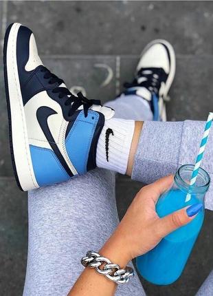 Nike air jordan retro 1 high blue toe блакитні жіночі кросівки найк джордан демісезон весна літо осінь блакитні кросівки