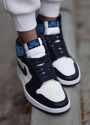 Nike air jordan retro 1 high blue toe блакитні жіночі кросівки найк джордан демісезон весна літо осінь блакитні кросівки8 фото