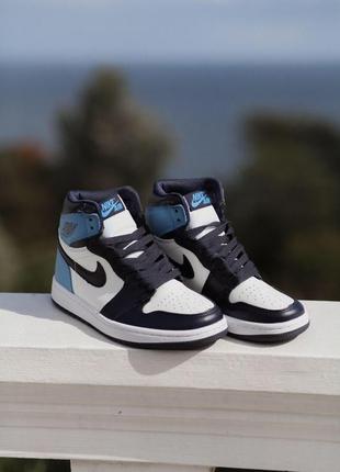 Nike air jordan retro 1 high blue toe блакитні жіночі кросівки найк джордан демісезон весна літо осінь блакитні кросівки4 фото
