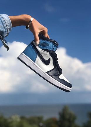 Nike air jordan retro 1 high blue toe блакитні жіночі кросівки найк джордан демісезон весна літо осінь блакитні кросівки3 фото