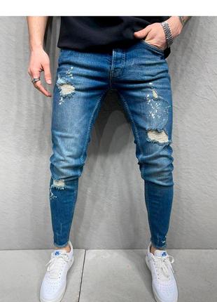 Джинсы мужские рваные синие турция / джинси штаны штани чоловічі рвані сині турречина