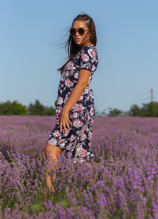 Асимметричное платье до колен принт цветы свободное прямое легкое2 фото