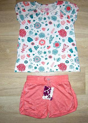 Нарядный летний костюм для девочки размер 104-110 футболка туника шорты