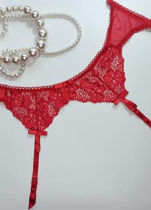 M /  красный роскошный кружевной пояс для чулок подвязки из цветочной тюли