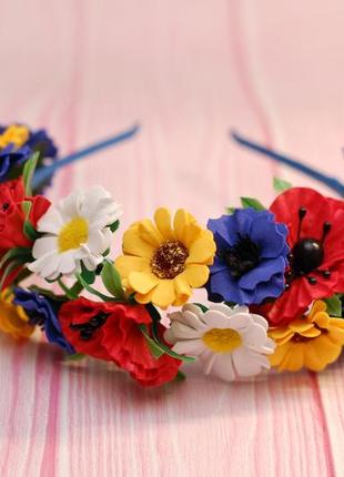 Пишний обруч ободок з українськими квітами2 фото