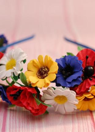 Пишний обруч ободок з українськими квітами3 фото