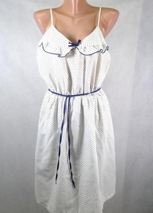 Біле плаття сарафан на бретельках синій горошок із зав'язками1 фото
