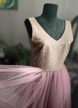 Вечернее выпускное розовое платье с блестками  глиттером2 фото