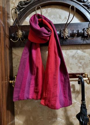 Яркий полосатый красный 100% шерсть шарф вовна wool кашемир