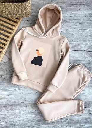 💙💛 костюм спортивный,с рисунком, беж.