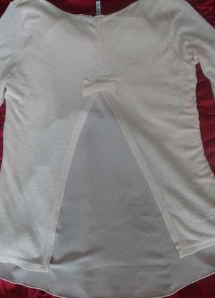 Стильная блуза пудрового цвета с шифоновой вставкой и бантом на спине